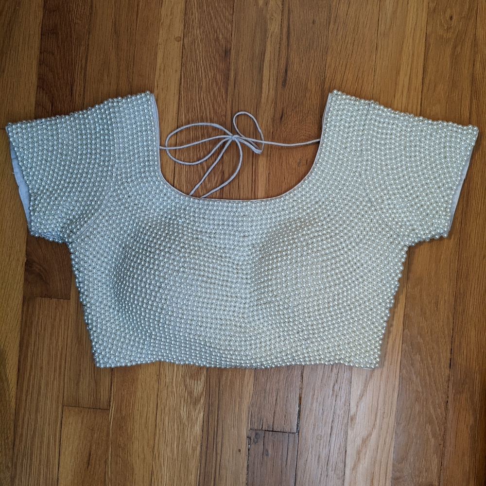 Beaded, White Crop Top